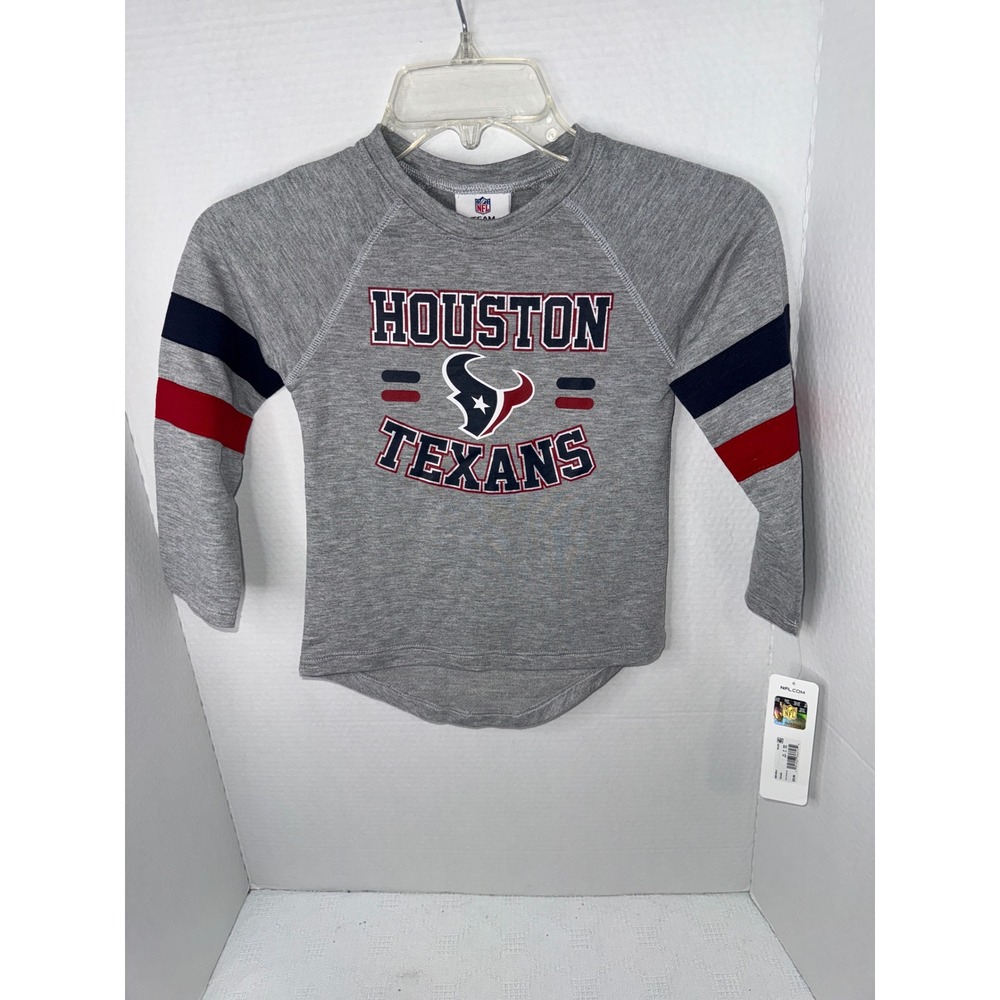NFL Team Apparel Houston Texans Girls XS 4/5 Long Sleeve Raglan Shirt Grey